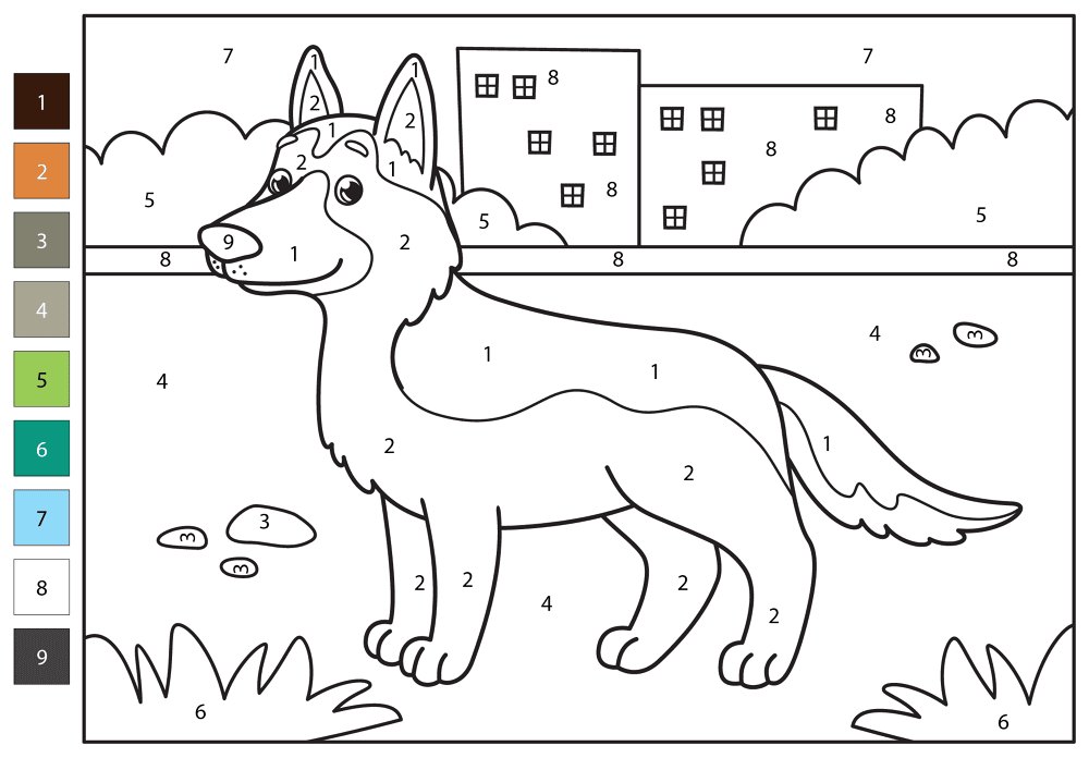 German Shepherd Color By Number Coloring Page Md Coloring Page — Free Printable — free printable coloring page